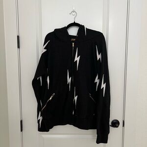 Aviator Nation Black Zip-Up Sweater with White Lightning Bolts